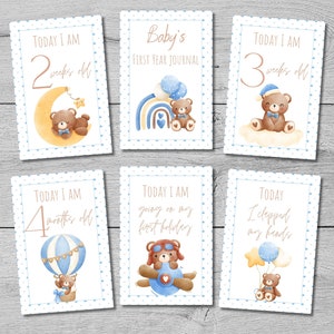 56 cartes jalons imprimables, bébé garçon, cartes jalons mensuelles imprimables, cartes souvenirs personnalisées, cadeau baby shower, accessoires photos, téléchargement immédiat