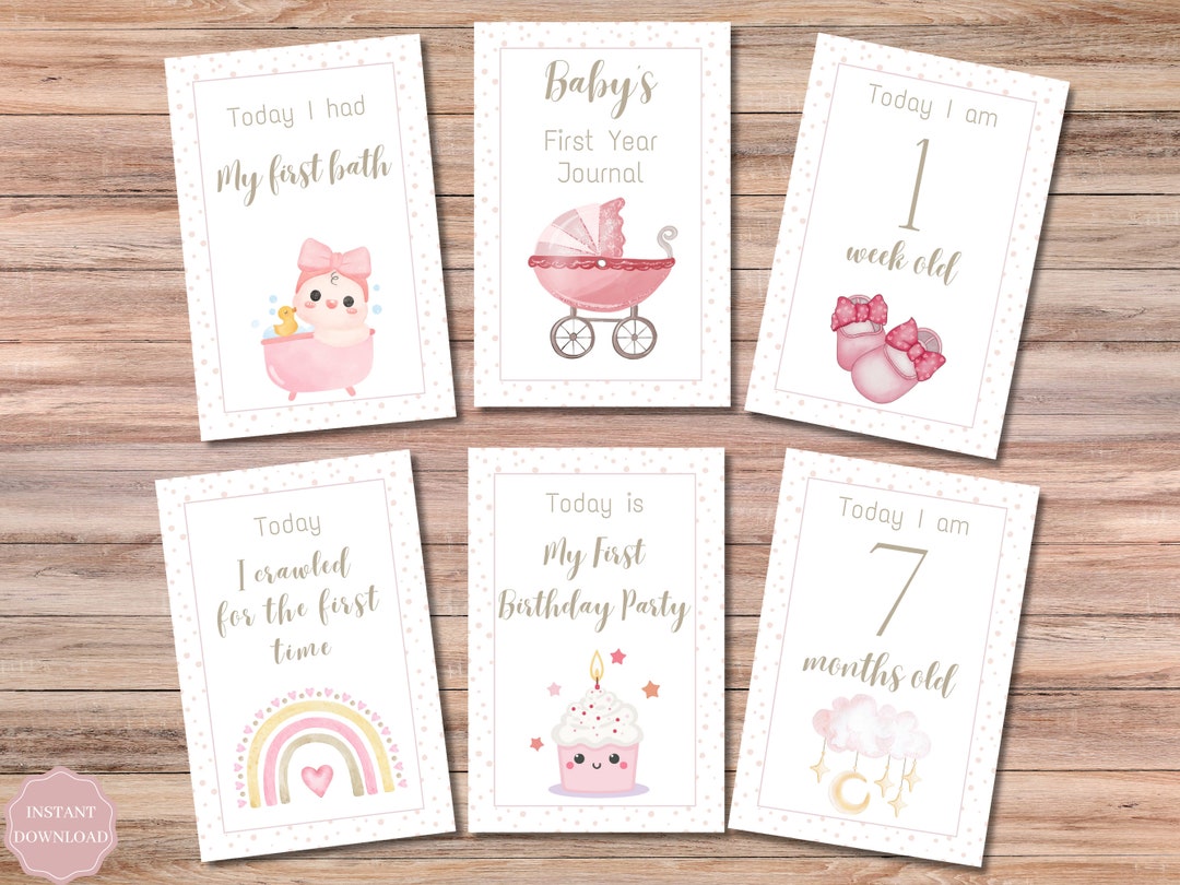 56 Baby Girl Printable Milestone Cards, Monthly Milestone Cards Baby Personalized Memories Photo ...