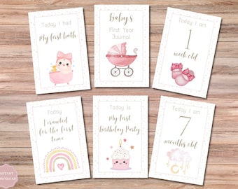 56 druckbare Meilensteinkarten für Babys, monatliche Meilensteinkarten, personalisierte Baby-Erinnerungs-Fotokarten, Babyparty-Geschenk