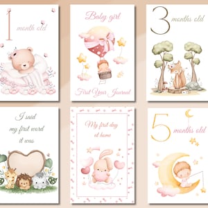 Cartes d'étapes importantes avec 57 animaux pour filles, cartes d'étapes importantes mensuelles pour bébés, accessoires photo personnalisés pour cartes d'étapes importantes pour bébé, cadeau de baby shower