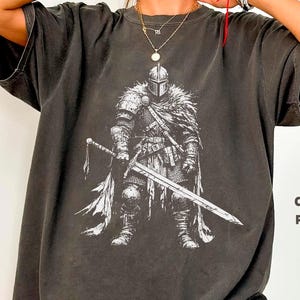 Medieval Knight Shirt, Dark Gothic Warrior Tee, Crusader T-Shirt, Fantasy RPG Knight Top, Black Armor Graphic Shirt, Viking Warrior Gift