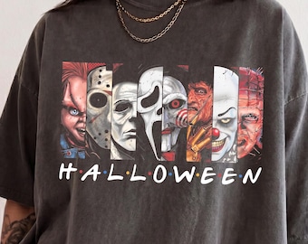 Halloween Friends Style Comfort Colors Tshirt Horror Squad Slasher Crew Movie Villains Parody Shirt Spooky Retro Graphic Tee Gift Him Her