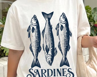 Comfort Colors® Vintage Sardine Shirt, Tinned Fish Graphic Tee, Mediterranean Summer Style, Retro Seafood Lover Gift, Coastal Fish Top