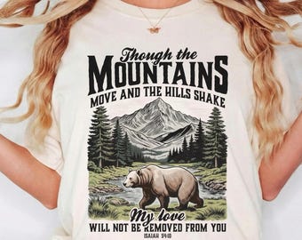 Comfort Colors® Isaiah 54:10 Bible Verse Shirt, Bear Mountain Nature Design, Christian Gift for Women, Outdoorsy Faith Tee, Vintage Forest