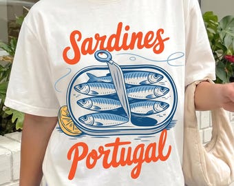 Comfort Colors® Sardines Portugal Shirt, Vintage Mediterranean Foodie Tee, Retro Coastal Vacation Gift, European Travel Graphic Top