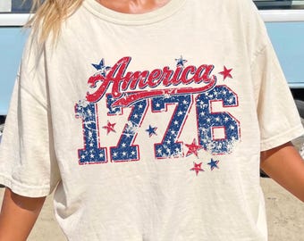 Distressed America 1776 Comfort Colors Shirt, Vintage Patriotic USA Tee, Fourth of July T-Shirt, Retro 1776 Independence Day Graphic Top