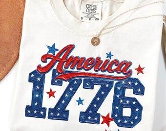 Comfort Colors® America 1776 Patriotic Shirt, Faux Paint Texture Print, Vintage 4th of July Tee, Printed Impasto Style Top, US Pride Gift