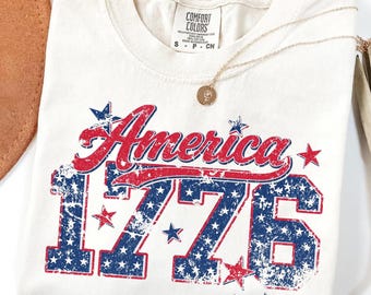 Distressed America 1776 Comfort Colors Shirt, Vintage Patriotic USA Tee, Fourth of July T-Shirt, Retro 1776 Independence Day Graphic Top