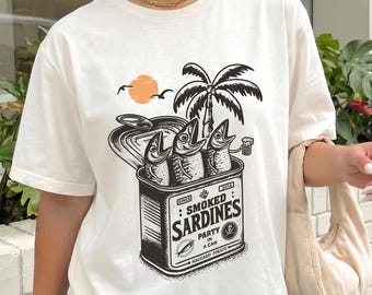 Comfort Colors® Sardine Party Shirt, Funny Smoked Fish Tinned Tee, Retro Beach Vacation Pirate Tshirt, Sarcastic Seafood Lover Gift
