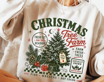 Vintage Christmas Tree Farm Sweatshirt Retro Winter Crewneck Sweater Cozy Holiday Party Apparel Merry Christmas Gift For Her