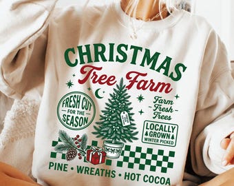 Retro Christmas Tree Farm Sweatshirt Vintage Winter Crewneck Sweater Cozy Holiday Party Apparel Merry Christmas Gift For Her