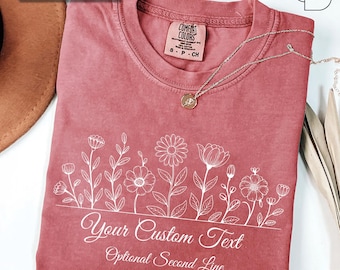 Comfort Colors® Custom Floral Name Shirt, Personalized Floral Tee, Wild Flowers Tshirt, Custom Teacher T-shirt, Vintage Floral Shirt