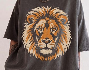 Camiseta vintage con mascota de león, colores cómodos, para el día del partido, espíritu escolar, camiseta deportiva, estilo retro de los 90, streetwear, camiseta con estampado de cabeza de león, regalo para él o ella.