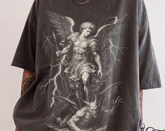 Camiseta de San Miguel Arcángel con colores reconfortantes, camiseta vintage de protección católica, camiseta de devoción cristiana