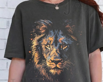 Vintage Lion Face Comfort Colors T-Shirt: Celestial Artwork Graphic Tee
