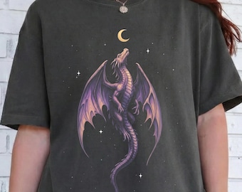 Comfort Colors® Celestial Moon Dragon Shirt, Vintage 90s Mystical Graphic Tee, Gothic Astrology Apparel, Aesthetic Witchy Gift