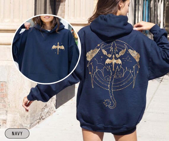 Celestial Dragon Hoodie, Mystical Line Art Fantasy Sweatshirt, Dragon Rider Gift