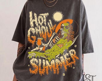 Hot Ghoul Summer Comfort Colors Tshirt Summerween Beach Skeleton Shirt Retro Slime Groovy Spooky Season Graphic Tee Gift Her