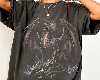 Comfort Colors® Vintage Dragon Shirt, Medieval Mythical Graphic Tee, Dark Fantasy Gothic Aesthetic T-Shirt, Gift for Dragon Lovers