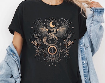 Celestial Dragon Comfort Colors Shirt, Mystical Dragon Moon T-Shirt, Vintage Mystical Shirt, Retro Celestial Dragon Tee