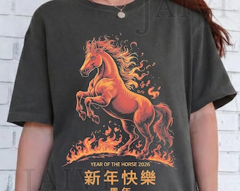 Year of the Horse 2026 Comfort Colors Shirt: Fire Horse Graphic Tee, Chinese Zodiac T-shirt
