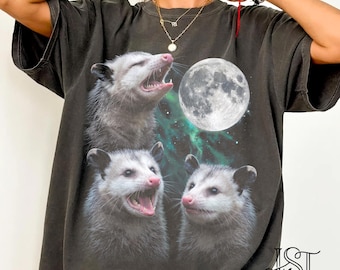 Comfort Colors® Three Opossum Moon Shirt 90s Retro Screaming Possum Tee Bootleg Funny Feral Trash Animal Graphic Meme Gift