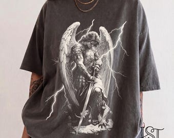 Saint Michael Archangel Comfort Colors Shirt, Vintage Victory Art Tee, Catholic Protection Gift