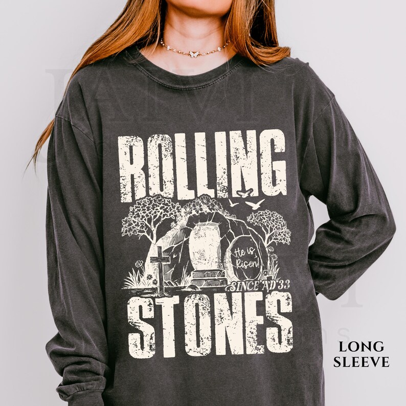 Comfort Colors® Rolling Stones Shirt, He is Risen Christian Tee, Easter Gift Vintage Jesus Tomb Graphic T-shirt image 8