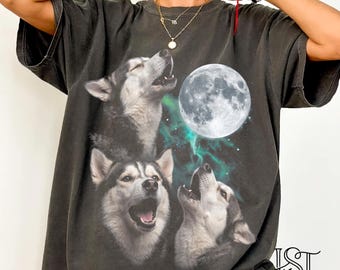 Comfort Colors® Three Husky Moon Shirt 90s Retro Siberian Husky Howling Tee Vintage Bootleg Funny Dog Mom Graphic Pet Lover Gift