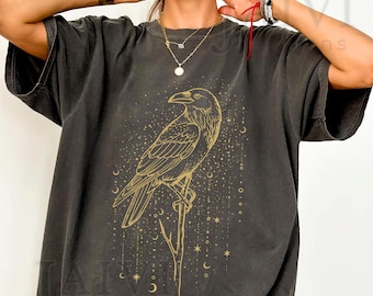 Comfort Colors® Mystical Raven T-Shirt: Celestial Boho Line Art