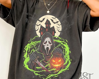 Scream Ghostface Horror Comfort Colors Tshirt Haunted House Pumpkin Moon Bats Bloody Knife Shirt Retro Slasher Graphic Tee Gift Him Her