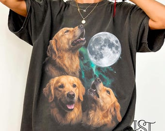 Comfort Colors® Three Golden Retriever Shirt 90s Retro Howling Moon Tee Vintage Bootleg Funny Golden Mom Graphic Dog Lover Gift