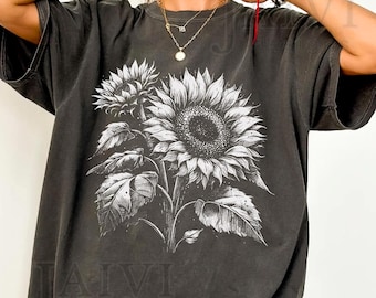 Vintage Sunflower Comfort Colors Shirt, Botanical Graphic Tee, Floral Shirt Gift For Women