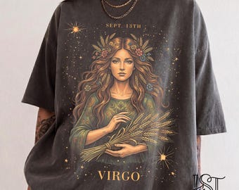Comfort Colors® Custom Virgo Shirt Personalized Birthday Date Tee Vintage Tarot Card Astrology Horoscope August September Zodiac Gift Her