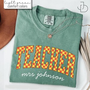 Custom Name Teacher Shirt, Personalized Checkered Teacher Tee, Cute Teacher Gift, Checkered Teacher T-shirt, Teacher Appreciation Gift