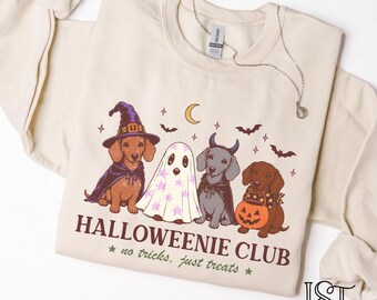 Halloweenie Club Dachshund Crewneck Sweatshirt Cute Weenie Dog Mom Halloween Pullover Ghost Witch Spooky Fall Pet Lover Gift Her