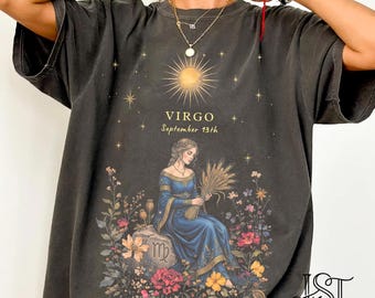 Comfort Colors® Custom Virgo Shirt Personalized Birthday Date Tee Retro Floral Astrology Horoscope August September Zodiac Gift Her