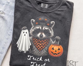 Funny Trash Panda Comfort Colors Tshirt Halloween Raccoon Shirt Trick Or Treat Plaid Bandana Spooky Ghost Graphic Tee Gift Her