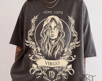Comfort Colors® Custom Virgo Shirt Gothic Zodiac Tee Personalized Birthday Date Dark Academia Astrology August September Gift Her