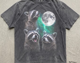 Comfort Colors® Three Raccoon Moon Shirt 90s Retro Howling Moon Tee Trash Panda Bootleg Funny Feral Animal Graphic Meme Gift