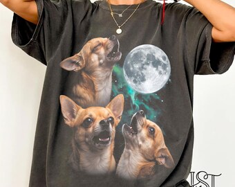 Comfort Colors® Three Chihuahua Shirt 90s Retro Howling Moon Tee Vintage Bootleg Funny Chi Mom Graphic Pet Lover Gift for Her