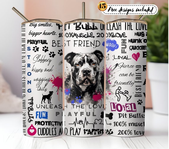 Pitbull 20oz Skinny Tumbler Design Template Straight PNG File Download Pitbull Tumbler Png, Pitbull, dog Tumbler