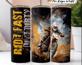Dirt Bike, Motocross Tumbler Wrap Png, 20 oz Skinny Tumbler Sublimation Design Digital Download PNG Instant digital only, Tumbler