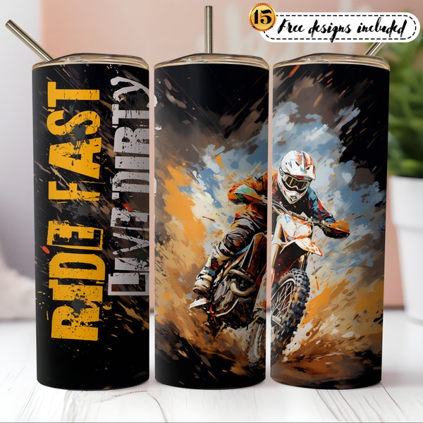 Dirt Bike, Motocross Tumbler Wrap Png, 20 oz Skinny Tumbler Sublimation Design Digital Download PNG Instant digital only, Tumbler