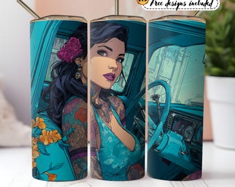 Chicana Tumbler Wrap – 20oz skinny beker, Latina Art Design, drinkgerei in lowrider-stijl, digitale download