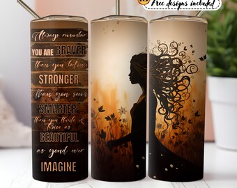 Positive Affirmations 20oz Skinny Tumbler Wrap – Motivational Quote PNG, Self Love Sublimation Design, Uplifting Mindset Drinkware