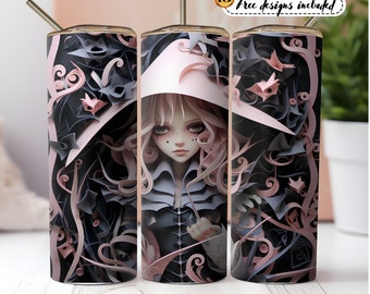 3D Witch 20 oz Skinny Tumbler Sublimation Design Digital Download PNG Instant digital only, Witchy Tumbler