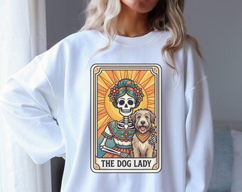 The Dog Lady Tarot Card PNG – Funny Skeleton Woman Tarot, Witchy Spooky Digital Download, Gothic Humor Art