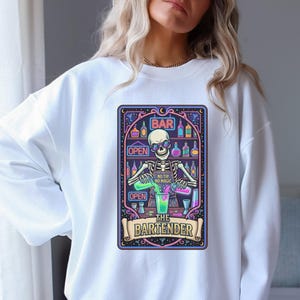 The Bartender Tarot Card PNG, Skeleton Tarot Clipart, Gothic Tarot Design, Halloween Skeleton, Occult Art Digital Download