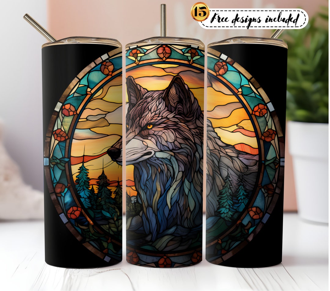 Stained Glass Wolf 20 Oz Skinny Tumbler Sublimation Design - Etsy